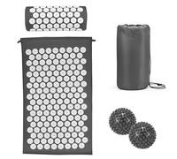 Tapis d'acupression avec coussin contre le cou et les maux de dos, tapis de presse à batterie pour la thérapie magnétique, sac de transport et deux boules de massage pour femmes et hommes - Gris