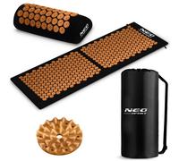 Neo-Sport - Tapis d'acupression avec coussin et sac de transport - Set - 125 x 46 cm - Housse amovible en coton - Tapis piqué pour massage complet du corps, acupuncture - Noir et doré