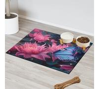 Tapis d'alimentation 3D avec fleur magique et papillon pour animal domestique - Tapis absorbant - Protection des sols - 60,9 x 81,2 cm