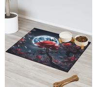 Tapis d'alimentation 3D en forme de lune d'arbre et de fleur magique pour chat et chien, tapis d'alimentation pour animal domestique, tapis d'alimentation absorbant, antidérapant, protège les sols