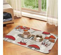 Tapis d'alimentation à motif champignons rouges avec dessus en polyuréthane absorbant l'eau et base en caoutchouc - Tapis de nourriture antidérapant pour chiens, chats et animaux de compagnie, 40 x 60