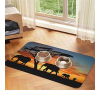 Tapis d'alimentation à motif éléphant africain avec dessus en polyuréthane absorbant l'eau et base en caoutchouc - Tapis de nourriture antidérapant pour chiens, chats et animaux de compagnie, 30 x 45
