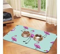 Tapis d'alimentation à motif flamant rose tropical avec dessus en polyuréthane absorbant l'eau et base en caoutchouc - Tapis de nourriture antidérapant pour chiens, chats et animaux de compagnie, 30 x