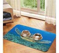 Tapis d'alimentation à motif tortues de mer avec dessus en polyuréthane absorbant l'eau et base en caoutchouc - Tapis de nourriture antidérapant pour chiens, chats et animaux de compagnie, 40 x 60 cm