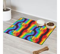 Tapis d'alimentation à rayures arc-en-ciel pour chat et chien Tapis d'alimentation pour gamelle d'eau LGBT Tapis d'alimentation absorbant Nti-Slip Contain Spills Protège les sols Set de table 30,4 x