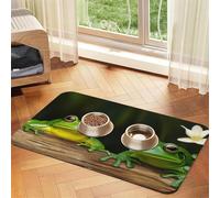 Tapis d'alimentation absorbant à séchage rapide pour chien - Joli tapis antidérapant en caoutchouc - Deux grenouilles vertes - Tapis de gamelle d'eau pour animal domestique - 30 x 45 cm