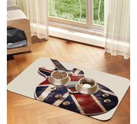 Tapis d'alimentation absorbant à séchage rapide pour chien - Tapis mignon en caoutchouc antidérapant - Motif guitare - Drapeau britannique - Tapis de bol d'eau pour animal domestique - 40 x 60 cm