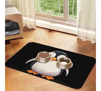 Tapis d'alimentation absorbant en cuir PU pour chien et chat - Motif pingouins mignons - Protège les sols - Dos en caoutchouc antidérapant - Facile à nettoyer - 40 x 60 cm