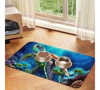 Tapis d'alimentation absorbant en cuir synthétique avec motif tortues de mer pour animaux domestiques, protège les sols, envers en caoutchouc antidérapant, facile à nettoyer, 40 x 60 cm
