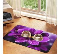 Tapis d'alimentation absorbant en cuir synthétique pour chien et chat - Motif fleurs violettes - Protège les sols - Dos en caoutchouc antidérapant - Facile à nettoyer - 40 x 60 cm