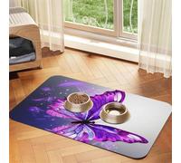 Tapis d'alimentation absorbant en cuir synthétique pour chien et chat, motif papillon violet aquarelle, protège les sols, envers en caoutchouc antidérapant, facile à nettoyer, 40 x 60 cm