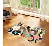 Tapis d'alimentation absorbant en forme d'os de chat art moderne du milieu | Set de table imperméable en cuir PU avec envers en caoutchouc antidérapant à séchage rapide pour chiens et chats 30,5 x 48,3