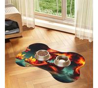 Tapis d'alimentation absorbant en forme d'os de feu Roi dragon pour chien | Set de table imperméable en cuir PU avec envers en caoutchouc antidérapant à séchage rapide pour chiens et chats 30,5 x 48,3