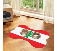 Tapis d'alimentation absorbant en forme d'os Drapeau du Liban pour chien | Set de table imperméable en cuir PU avec envers en caoutchouc antidérapant à séchage rapide pour chiens et chats 30,5 x 48,3