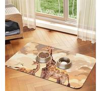 Tapis d'alimentation absorbant pour animal domestique imprimé girafe 40 x 60 cm - Tapis d'alimentation absorbant à séchage rapide/napperon en cuir, pour chien, chat, gamelle, eau