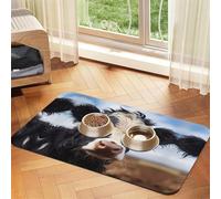 Tapis d'alimentation absorbant pour animal domestique Motif vache mignon 40 x 60 cm - Tapis de nourriture à séchage rapide/napperon en cuir, pour chien et chat