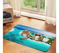 Tapis d'alimentation absorbant pour animaux de compagnie - 30 x 45 cm - Motif paysage des Maldives - Séchage rapide - En cuir - Pour chien et chat