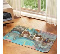 Tapis d'alimentation absorbant pour animaux de compagnie Motif carte du monde de dessin animé 30 x 45 cm - Tapis de nourriture à séchage rapide/napperon en cuir, pour chien et chat