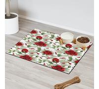 Tapis d'alimentation absorbant pour chat et chien - Motif feuilles de rose - Antidérapant - Protège les sols - 30,4 x 50,8 cm