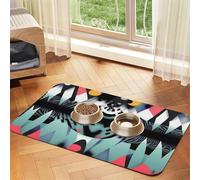 Tapis d'alimentation abstrait géométrique Art1 pour chien et chat - En cuir absorbant - Imperméable - Pas de taches - Séchage rapide - Antidérapant - 45 x 30 cm