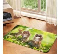 Tapis d'alimentation amusant à motif lapins avec dessus en polyuréthane absorbant l'eau et base en caoutchouc - Tapis antidérapant pour chien et chat - 30 x 45 cm