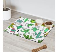 Tapis d'alimentation amusant en forme de cactus pour chat et chien - Tapis d'alimentation absorbant - Antidérapant - Protège les sols - 40,6 x 60,9 cm