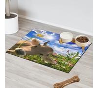 Tapis d'alimentation amusant en forme de vache marron pour chat et chien - Tapis d'alimentation absorbant - Antidérapant - Protège les sols - 43,1 x 76,2 cm