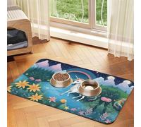 Tapis d'alimentation antidérapant en cuir absorbant avec motif licornes en cours d'exécution pour animal domestique, 30 x 45 cm, séchage rapide, imperméable, lavable