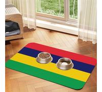 Tapis d'alimentation antidérapant et durable en similicuir avec motif drapeau de l'île Maurice pour chien et chat 30 x 45 cm