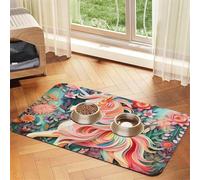 Tapis d'alimentation antidérapant et durable en similicuir avec motif licorne pour animal domestique Rose 30 x 45 cm