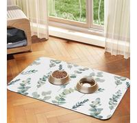 Tapis d'alimentation antidérapant et imperméable pour animaux de compagnie Motif eucalyptus 30 x 45 cm
