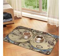 Tapis d'alimentation antidérapant et sans goût pour chien et chat Motif carte du monde antique
