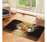 Tapis d'alimentation avec motif ananas doré avec dessus en polyuréthane absorbant l'eau et base en caoutchouc - Tapis de nourriture antidérapant pour chiens, chats et animaux de compagnie, 30 x 45 cm