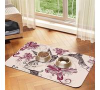 Tapis d'alimentation avec motif colibri avec dessus en polyuréthane absorbant l'eau et base en caoutchouc - Tapis antidérapant pour chien et chat 40 x 60 cm