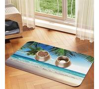 Tapis d'alimentation avec motif palmier tropical hawaïen avec dessus en polyuréthane absorbant l'eau et base en caoutchouc - Tapis de nourriture antidérapant pour chiens, chats et animaux de compagnie