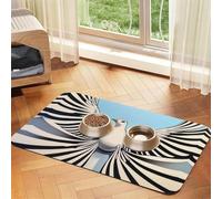 Tapis d'alimentation blanc à rayures aériennes pour chien et chat - Nappe en cuir absorbant pour manger la nourriture et le bol d'eau - Imperméable - Pas de taches - Séchage rapide - Antidérapant - 45