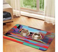 Tapis d'alimentation coloré dystopien futurisme pour chien et chat - En cuir absorbant - Imperméable - Pas de taches - Séchage rapide - Antidérapant - 60 x 40 cm