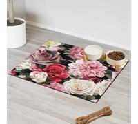 Tapis d'alimentation coloré en forme de rose pour chat et chien, tapis d'alimentation pour animal de compagnie, tapis d'alimentation absorbant, antidérapant, protège les sols, 60,9 x 81,2 cm