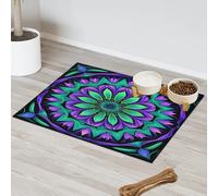 Tapis d'alimentation coloré ethnique fleur mandala pour chat chien gamelle d'eau tapis d'alimentation pour animaux de compagnie tapis d'alimentation absorbant Nti-Slip Contain Spills Protège les sols