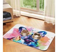 Tapis d'alimentation coloré imprimé bouledogue français 30 x 45 cm | Tapis d'alimentation absorbant pour chiens et chats, envers en caoutchouc antidérapant, facile à nettoyer
