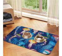 Tapis d'alimentation coloré imprimé méduses pour chiens, chats, animaux domestiques, nappe en cuir absorbant 60 x 40 cm