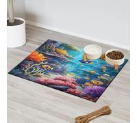 Tapis d'alimentation coloré sur le thème des océans sous-marins pour chat et chien, tapis d'alimentation pour animaux de compagnie, tapis d'alimentation absorbant, antidérapant, protège les sols, 60,9