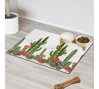 Tapis d'alimentation d'été pour chat et chien Motif fleurs de cactus Tapis d'alimentation absorbant Nti-Slip Contiennent les déversements Protège les sols Set de table 30,4 x 50,8 cm