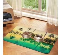Tapis d'alimentation d'été pour chiens et chats Motif cocotier - Absorbant et imperméable - Antidérapant - Séchage rapide - Protection du sol - Nappe en cuir