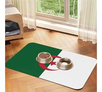 Tapis d'alimentation drapeau de l'Algérie pour chien et chat - Nappe en cuir absorbant - Imperméable - Anti-taches - Séchage rapide - Antidérapant - 60 x 40 cm