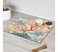 Tapis d'alimentation en corail pour chat et chien Motif océans Tapis d'alimentation absorbant Nti-Slip Contiennent les déversements Protège les sols Set de table 30,4 x 50,8 cm