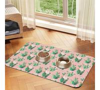Tapis d'alimentation en cuir absorbant imprimé cactus tropical pour chiens, chats, animaux domestiques, 60 x 40 cm