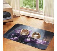 Tapis d'alimentation en cuir absorbant pour chien et chat, motif fleurs violettes dans l'église, imperméable, sans taches, séchage rapide, antidérapant, 45 x 30 cm