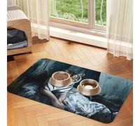 Tapis d'alimentation en cuir absorbant pour chien et chat - Motif tigre blanc - Imperméable - Pas de taches - Séchage rapide - Antidérapant - 45 x 30 cm