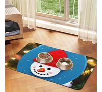 Tapis d'alimentation en cuir PU avec motif bonhomme de neige pour chiens et chats - Tapis absorbant et antidérapant en caoutchouc